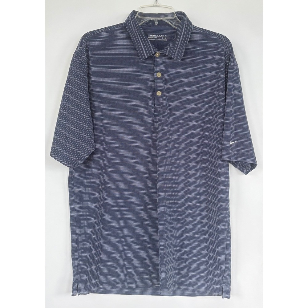 Nike Golf Dri-FIT Polo Shirt Mens Large Blue White‎ Striped Short Sleeve Mesh L